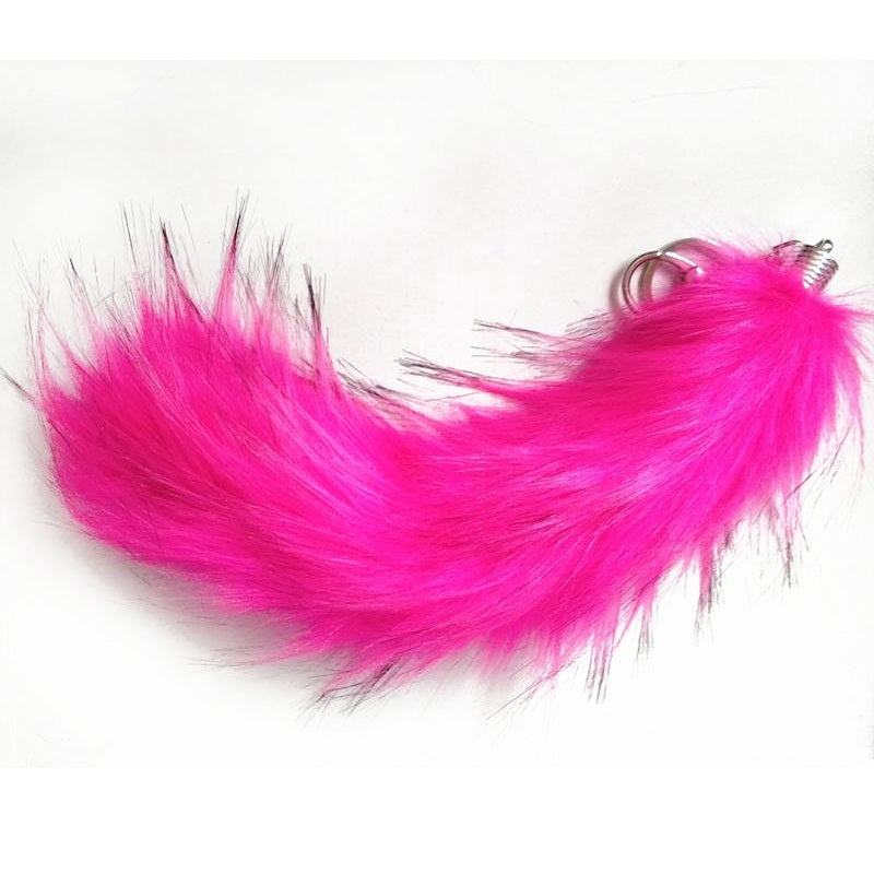 Multi-Colored Faux Raccoon Tail Keychain / Bag Charm Hot-Pink