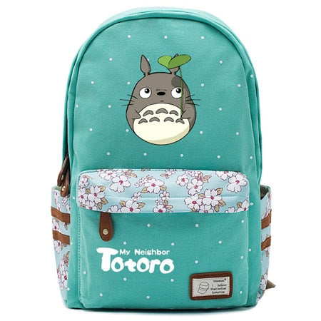 Totoro Anime Backpack w/ Flowers (17&quot;) Teal / Style 1