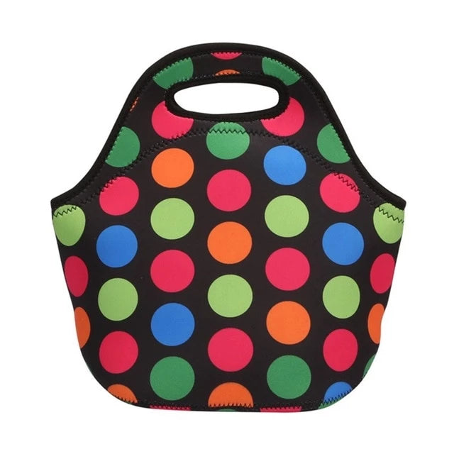 Insulated Neoprene Polka Dot Pattern Lunch Bag Rainbow 2