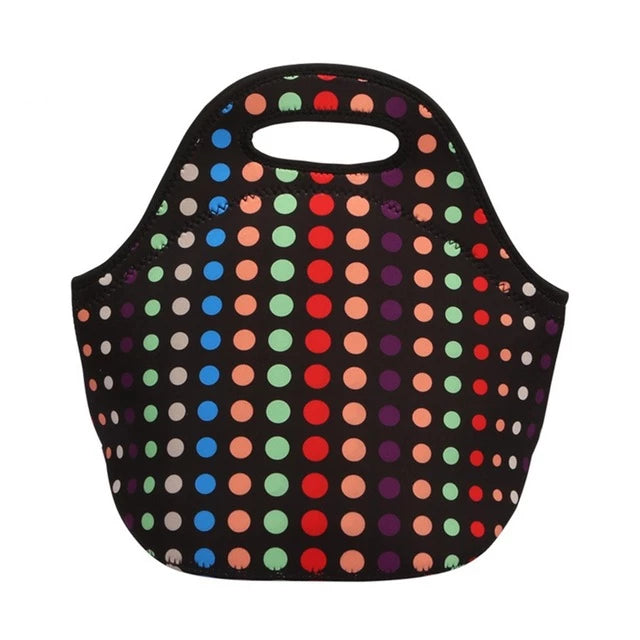 Insulated Neoprene Polka Dot Pattern Lunch Bag Rainbow 1