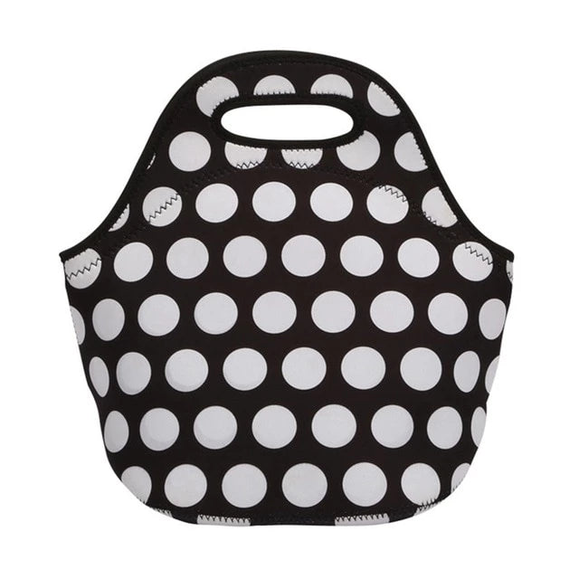 Insulated Neoprene Polka Dot Pattern Lunch Bag Black &amp; White